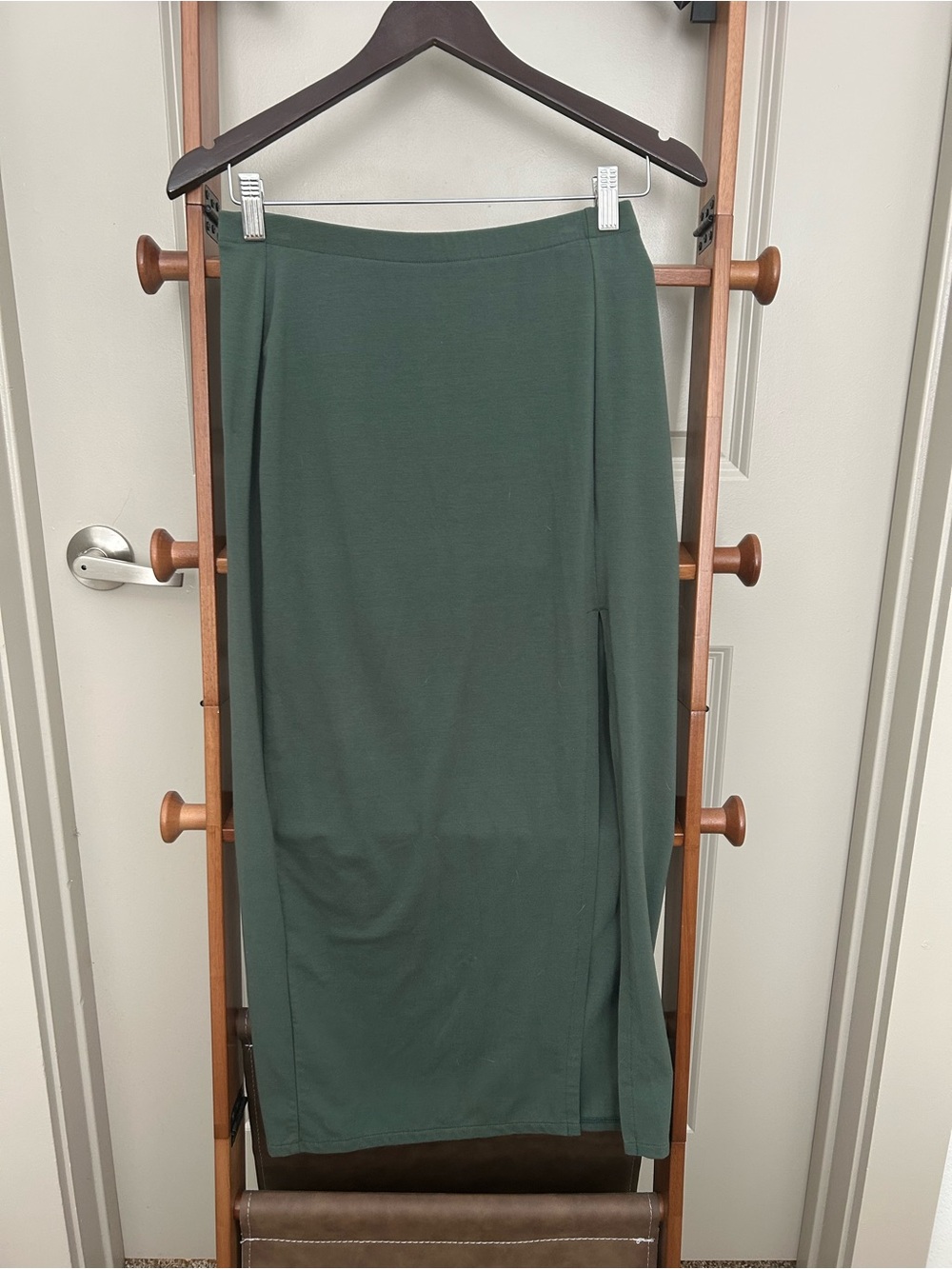 Open Edit Olive Green Midi Skirt with Side Slit